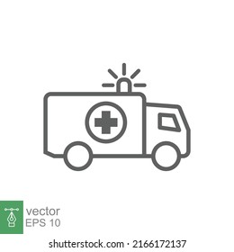 Ambulance icon, outline emergency car, medicine van, care medic support, thin line web symbol on white background. Vector illustration EPS 10.