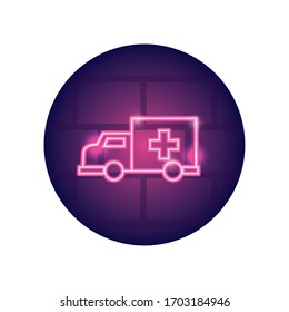 icono de ambulancia sobre fondo blanco, estilo neón, ilustración vectorial