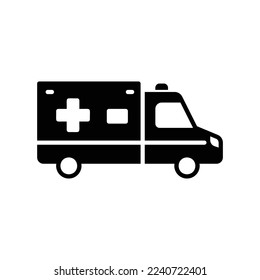 Ambulance icon for patient emergency transport vehicle to hospital for medical treatment in black solid style