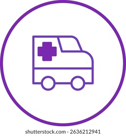 Ambulance icon in purple circle, healthcare and emergency medical service
