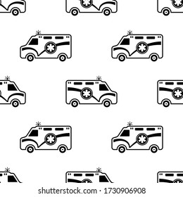 Ambulance Icon Seamless Pattern, Special Medical Vehicle Used To Take Patient To Medical Facility Vector Art Illustration