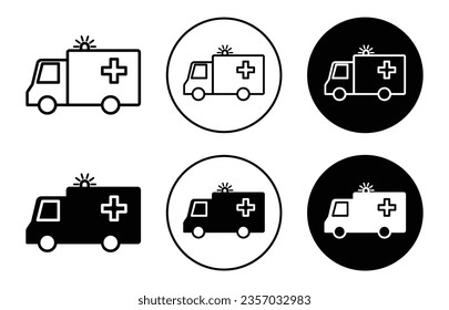 Ambulance icon set. accident emergency ambulance van vector symbol in black filled and outlined style.