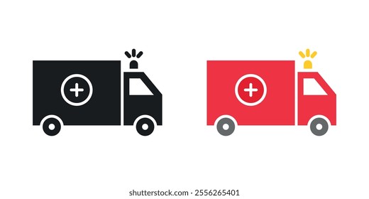 Ambulance icon set in black and colored versions.