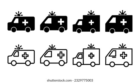 Ambulance icon set illustration. ambulance truck sign and symbol. ambulance car