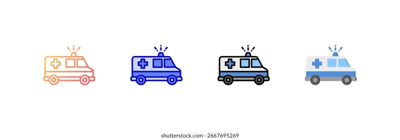 Conjunto de iconos de ambulancia colección de estilo múltiple