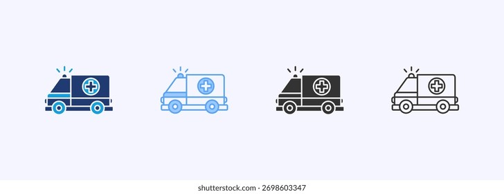 Conjunto de iconos de ambulancia Colección de estilo múltiple