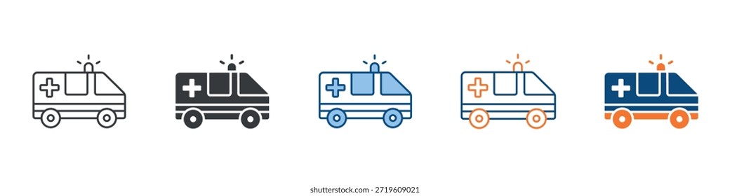 Conjunto de iconos de ambulancia Colección de estilo múltiple