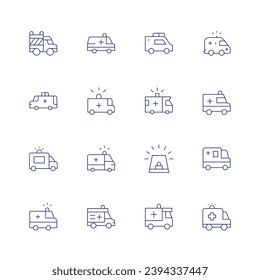 Ambulance icon set. Thin line icon. Editable stroke. Containing rescue, ambulance, siren.