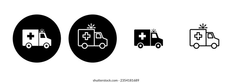 Juego de iconos de ambulancia. vector de icono del camión de ambulancia. coche de ambulancia