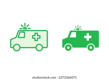 Ambulanzsymbol eingestellt. LKW-Symbol, Vektorgrafik. Krankenwagen