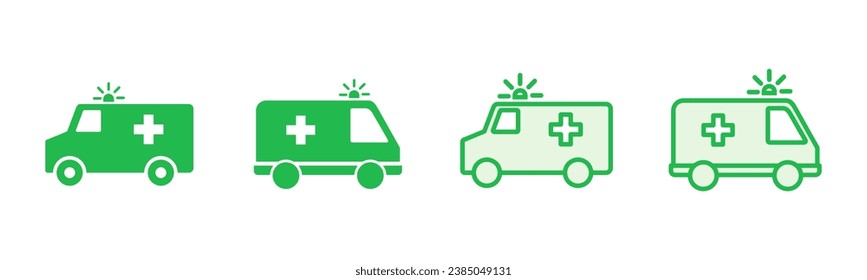 Ambulanzsymbol eingestellt. LKW-Symbol, Vektorgrafik. Krankenwagen