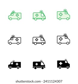 Ambulance icon set. ambulance truck icon vector. ambulance car