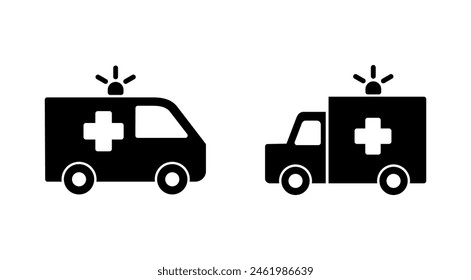 Ambulanz-Icon-Set. Ambulanz-LKW-Icon-Vektorgrafik. Ambulanz-Auto