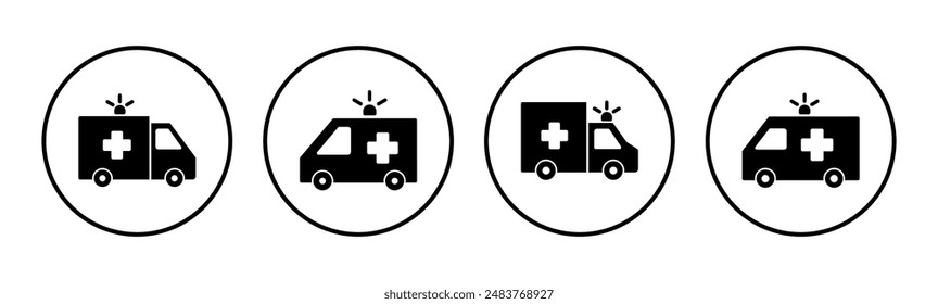 Ambulanz-Icon-Set. Ambulanz-LKW-Icon-Vektorgrafik. Ambulanz-Auto