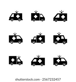 Ambulance icon set. ambulance truck icon vector. ambulance car