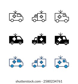 Ambulance icon set. ambulance truck icon vector. ambulance car