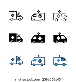 Ambulance icon set. ambulance truck icon vector. ambulance car