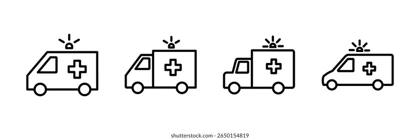 Conjunto de ícone de ambulância. ambulância caminhão ícone vetor. ambulância carro