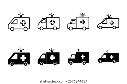 Conjunto de iconos de ambulancia. Vector de icono de camión de ambulancia. coche de ambulancia