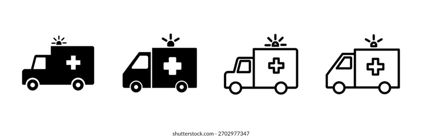 Conjunto de iconos de ambulancia. Vector de icono de camión de ambulancia. coche de ambulancia