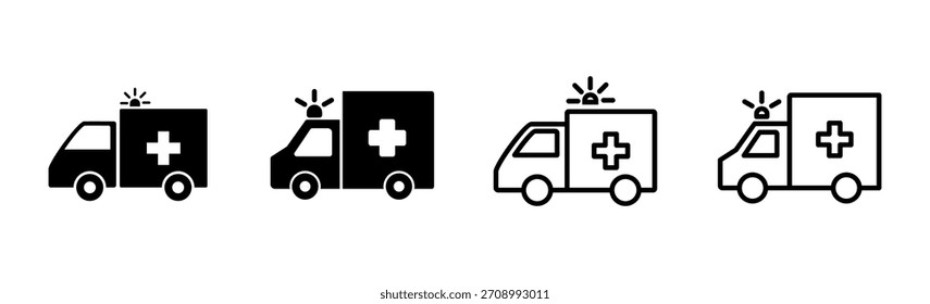Conjunto de iconos de ambulancia. Vector de icono de camión de ambulancia. coche de ambulancia
