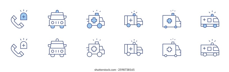Ambulance icon set in two styles, Duotone and Thin Line style. Editable stroke. emergency call, ambulance.