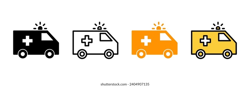 Ambulance icon set vector. ambulance truck sign and symbol. ambulance car