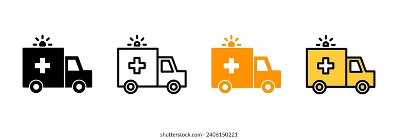 Ambulance icon set vector. ambulance truck sign and symbol. ambulance car