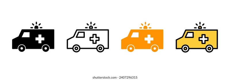 Ambulance icon set vector. ambulance truck sign and symbol. ambulance car