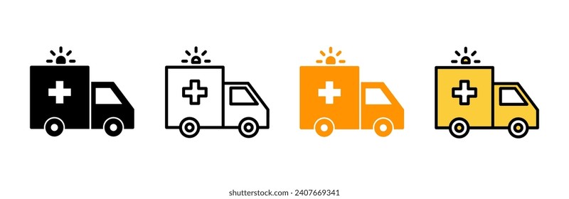 Ambulance icon set vector. ambulance truck sign and symbol. ambulance car