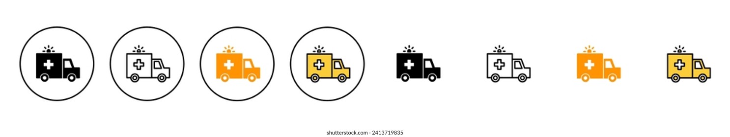 Ambulance icon set vector. ambulance truck sign and symbol. ambulance car