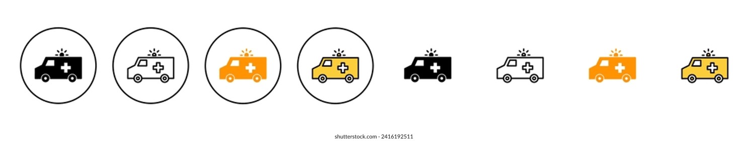 Ambulance icon set vector. ambulance truck sign and symbol. ambulance car