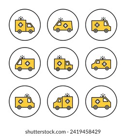 Ambulance icon set vector. ambulance truck sign and symbol. ambulance car