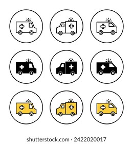 Ambulance icon set vector. ambulance truck sign and symbol. ambulance car