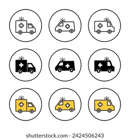Ambulance icon set vector. ambulance truck sign and symbol. ambulance car