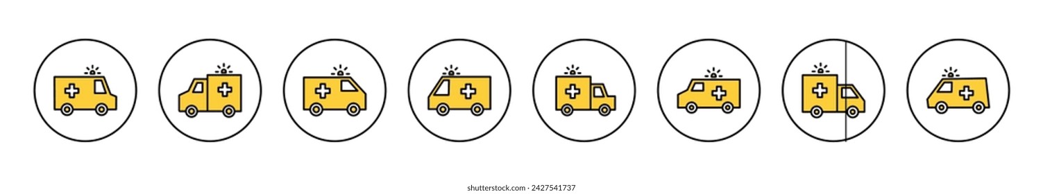 Ambulance icon set vector. ambulance truck sign and symbol. ambulance car