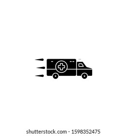 Ambulance icon side view. Black on White Background With Shadow. Vector Illustration.