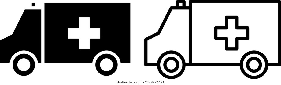 ambulance icon, sign, or symbol in glyph and line style isolated on transparent background. Vector illustration