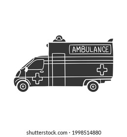 Ambulance Icon Silhouette Illustration. Hospital Vehicle Vector Graphic Pictogram Symbol Clip Art. Doodle Sketch Black Sign.