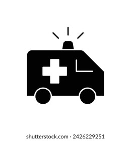 Ambulance icon. Simple solid style. Emergency, first rescue car, van, paramedic, medical, siren, truck, transportation concept. Black silhouette, glyph symbol. Vector illustration isolated.