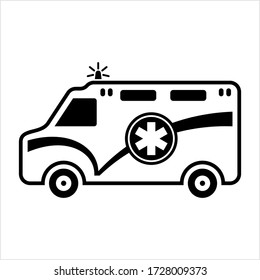 Ambulance Icon, Special Medical Vehicle Used To Take Patient To Medical Facility Vector Art Illustration