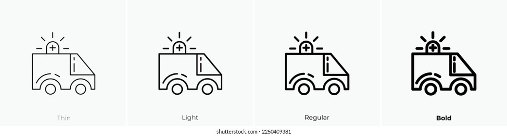 ambulance icon. Thin, Light Regular And Bold style design isolated on white background