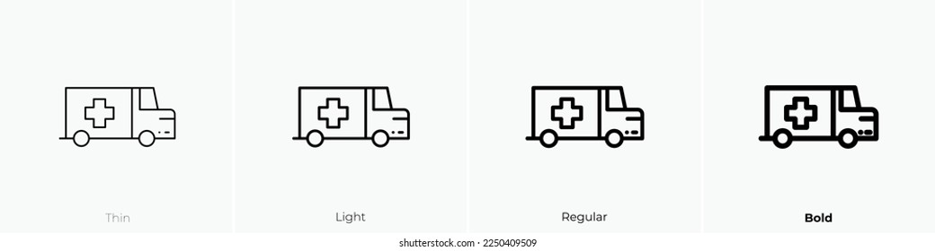 ambulance icon. Thin, Light Regular And Bold style design isolated on white background