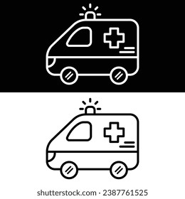  Ambulance Icon Vector, Black and White Version Design Template