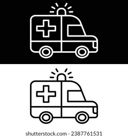  Ambulance Icon Vector, Black and White Version Design Template