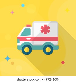 Ambulance icon , Vector flat long shadow design.