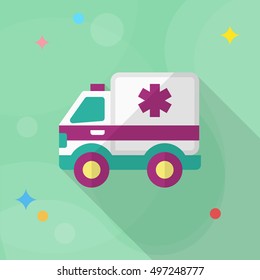 Ambulance icon , Vector flat long shadow design.