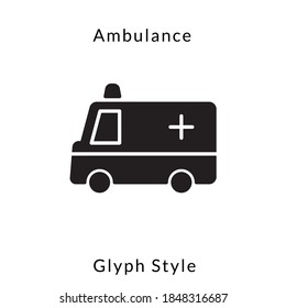 ambulance icon vector. glyph style design. isolated on white background