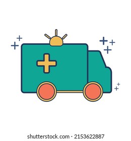Ambulance icon vector illustration glyph style design with color and plus sign. Isolated on white background.