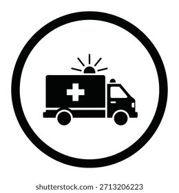 Ilustración vectorial del icono de la ambulancia aislada en el diseño blanco del vehículo de la señal de emergencia del hospital del fondo.